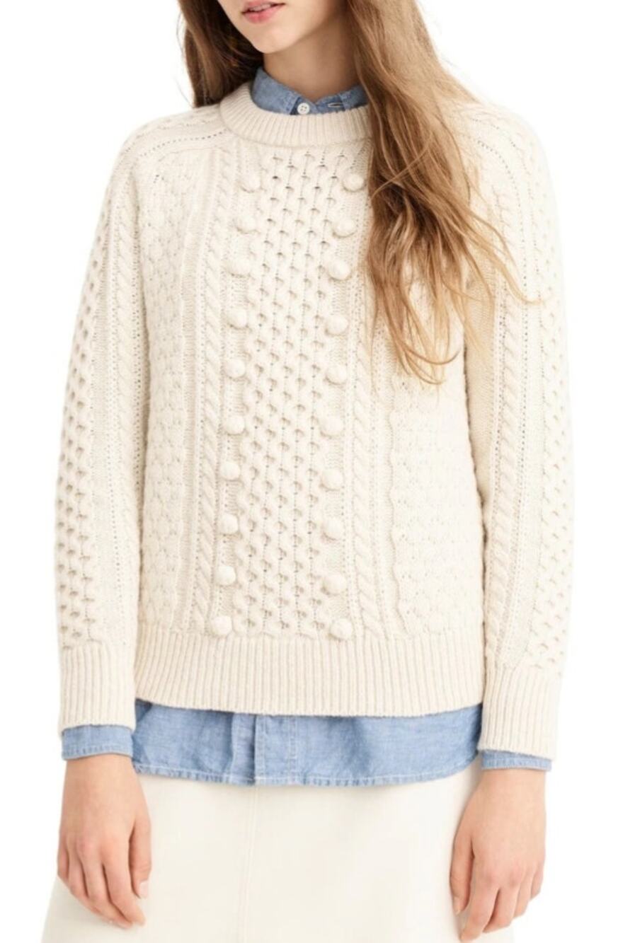J.Crew Popcorn Cable Knit Sweater Wool Blend Preppy Cottage Fall Winter Work XS